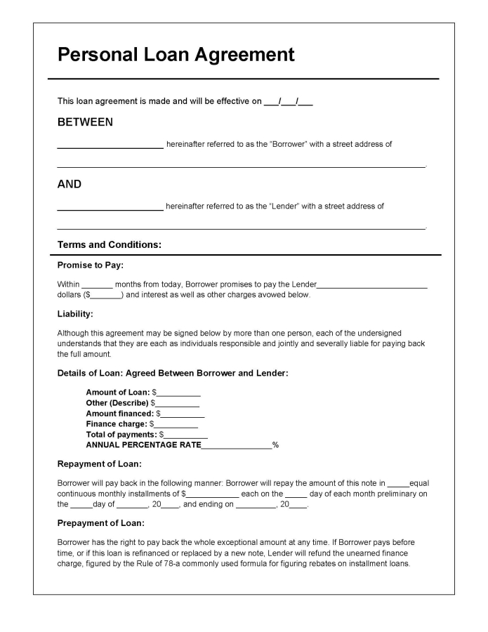 Free Printable Loan Agreement Form