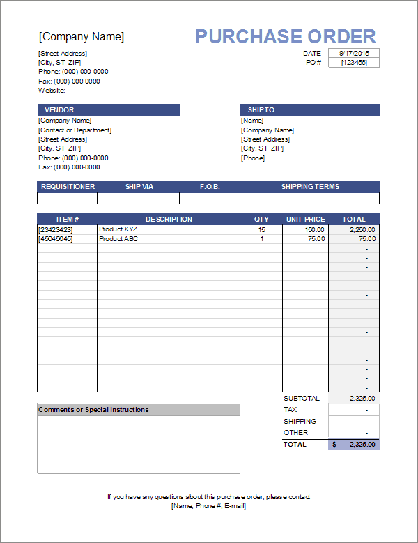 8 Purchase Order Templates Word Excel Word Excel Formats