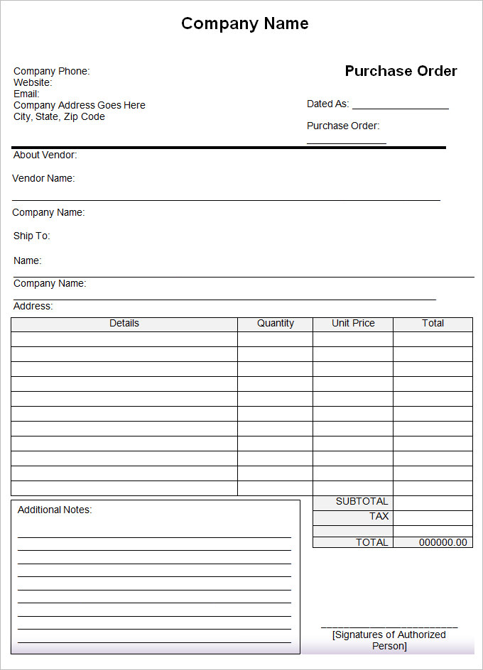 8 Purchase Order Templates Word Excel Word Excel Formats