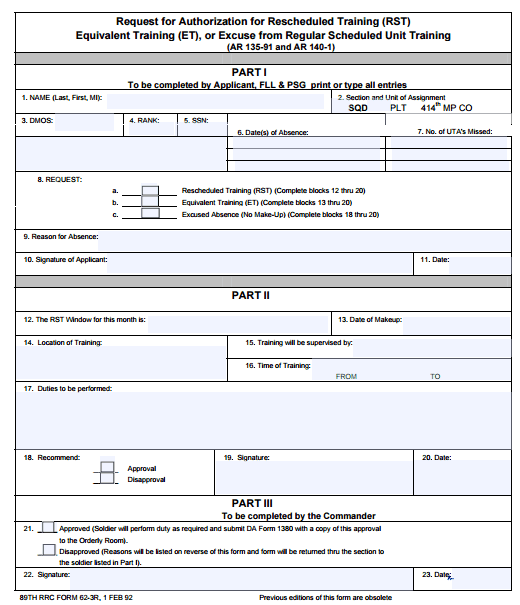 Army Reserve Rst Form