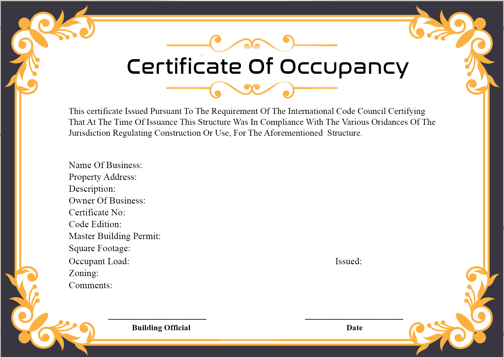 Occupancy Certificate Format