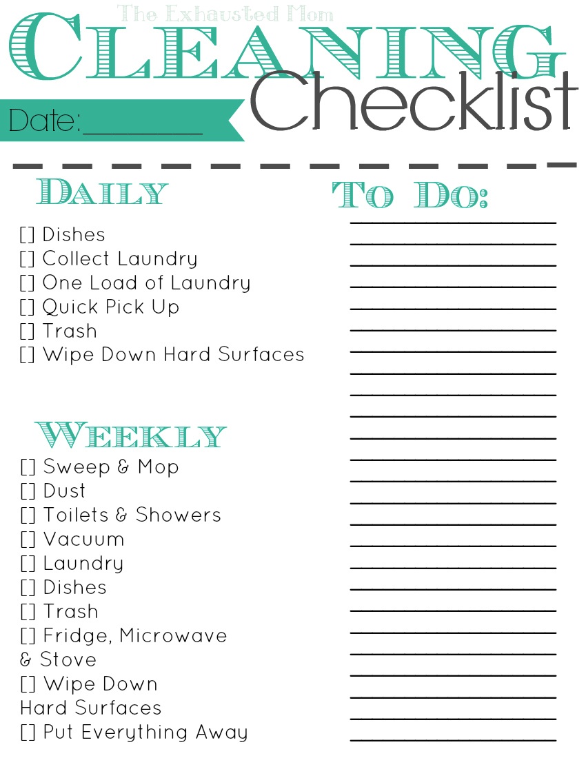 Template For Cleaning Checklist