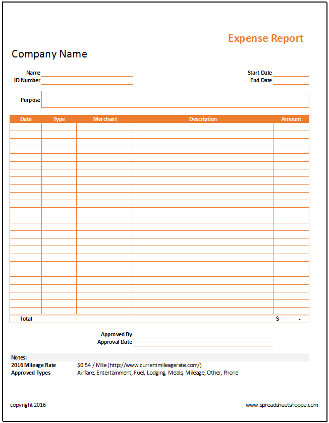 Company Expense Report Template Excel Templates