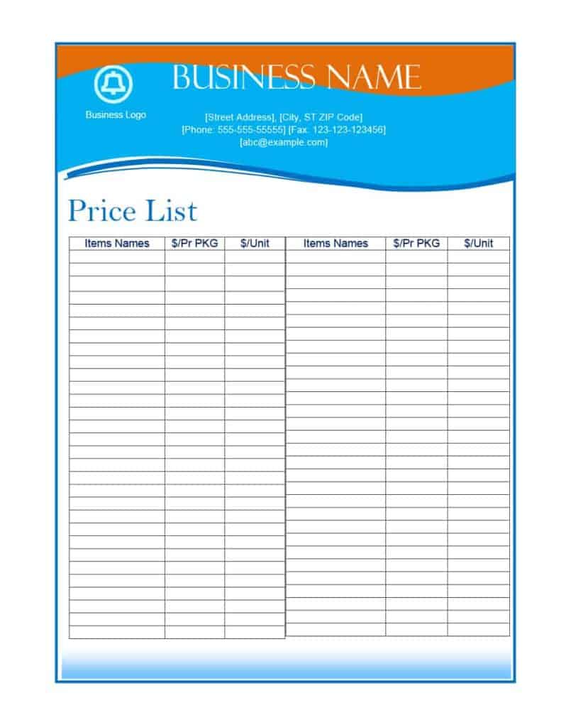 26 Price List Templates In Word Excel