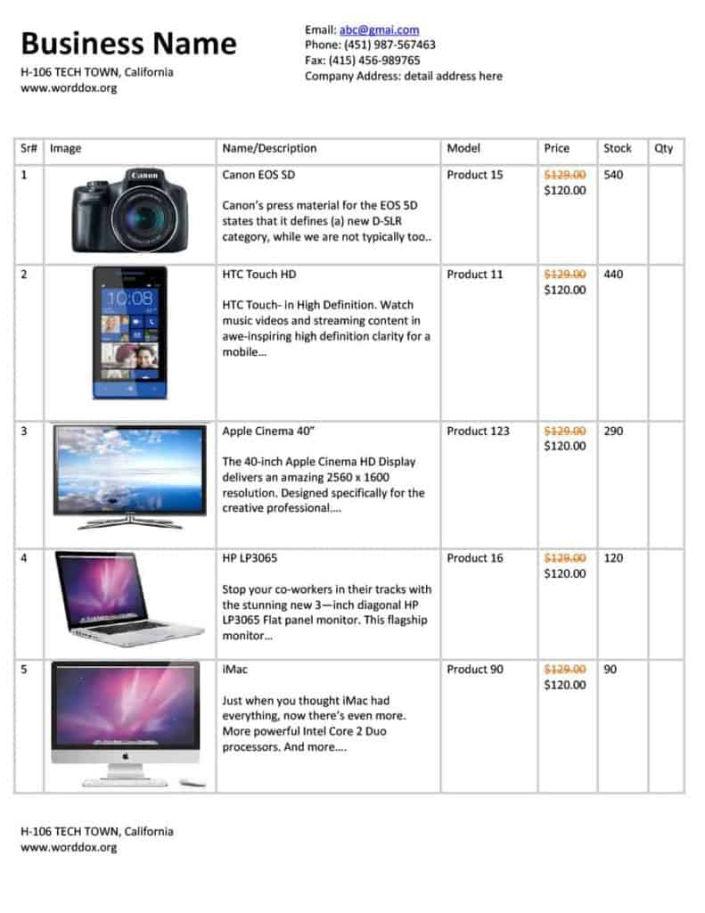 Excel Price List Template With Pictures Excel Templates