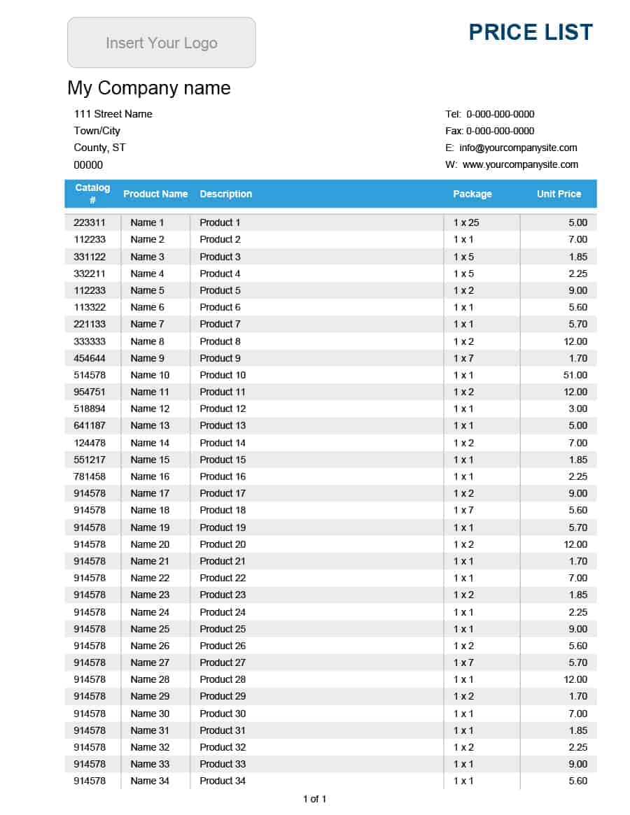 26+ Price List Templates in Word & Excel