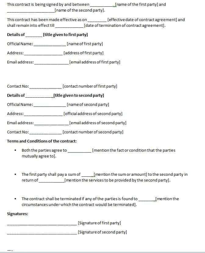 2 Contract Between Two Parties Templates Word Excel Formats