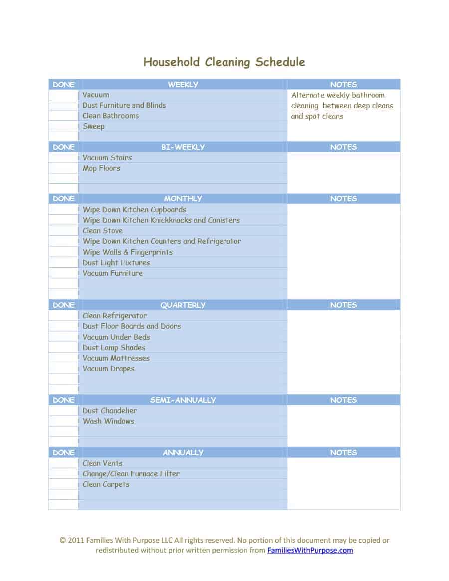 Cleaning Checklist Excel   House Cleaning Checklist FF 