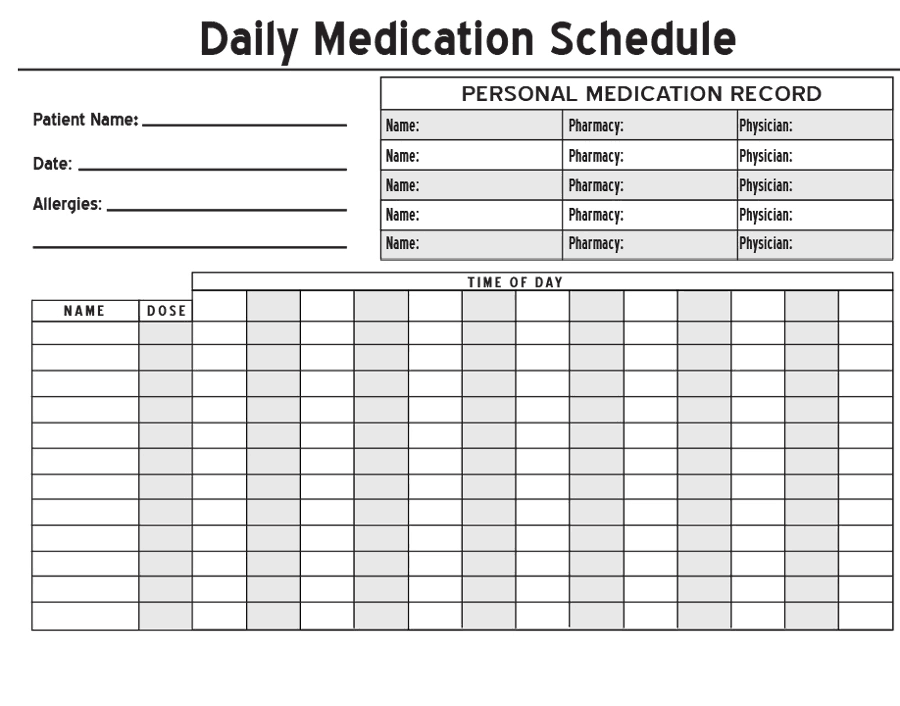 Printable Daily Medication Schedule Template Excel Printable Templates